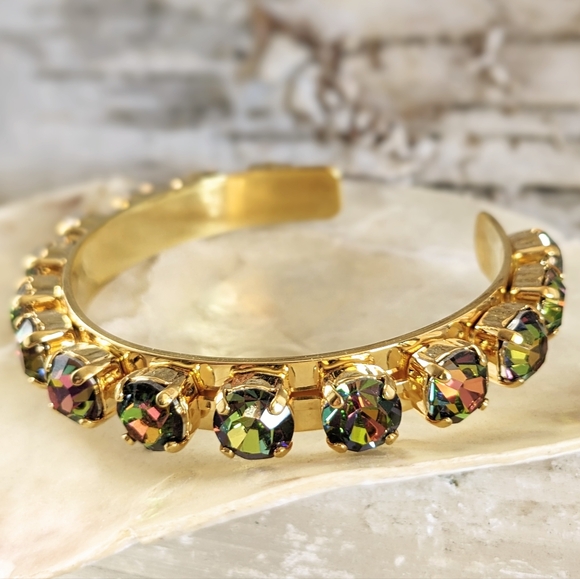 Volcano Mettalic AB Crystal from Swarovski In Gold Plated Cuff Bracelet - Picture 3 of 6